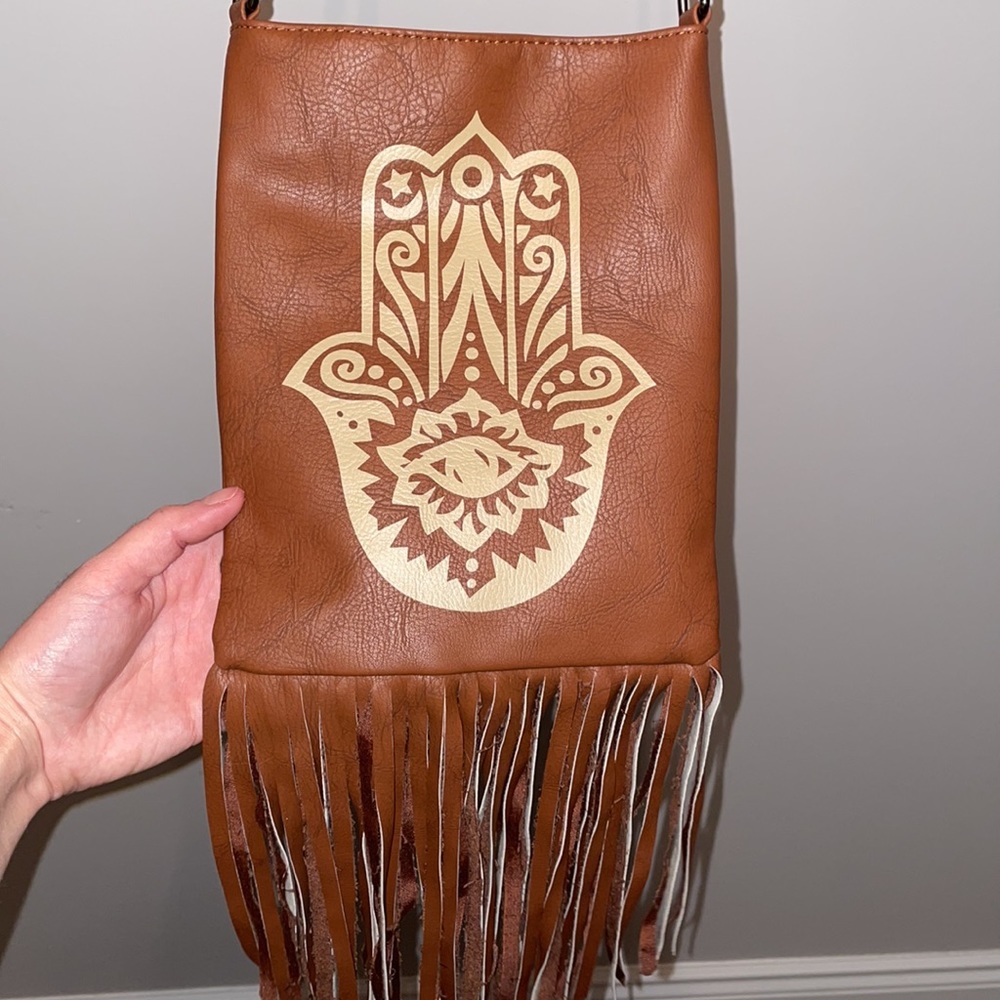 BOHO Hippie Hamsa Crossbody Bag with Fringe - Picture 3 of 4